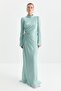 Draped Evening Dress Mint with Stone Accessories