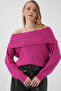 Women's Open Shoulder Oversize Knitwear Sweater Dark Pink 1235 - 3