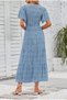 Women's 2023 Summer Casual Floral Print Short Flutter Sleeve Crew Neck Smocked High Waist Flo - 7