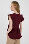 Burgundy V-Neck Buttoned Ruffle Sleeve Blouse 8052A - 5