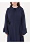 Plus Size Dress with Flounced Skirt and Tie Waist - Navy Blue - - 3