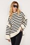 Women's Oversize Wide Cut Crew Neck Striped White Sweater - 4