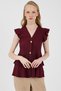 Burgundy V-Neck Buttoned Ruffle Sleeve Blouse 8052A - 6