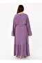 Plus Size Dress with Flared Skirt and Tie Waist - Purple - - 5
