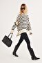 Women's Oversize Wide Cut Crew Neck Striped White Sweater - 5
