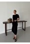 Black Side Slit Short Sleeve Midi Dress - 2