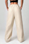 Beige Wide Leg Muslin Women's Trousers - 6