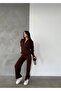 Dgn's Half Zippered Vertical Striped 2-Piece Twill Sweater-Pants Women's Knitwear Set