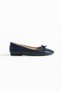Navy Blue Patent Leather Toe Bow Detailed Women's Ballerinas – Vegan Leather, Non-Slip Sole, Casual & Office Chic - 6