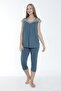 Women's Viscose Elastane Fabric Short Sleeve Top - Capri Set with Lace Bottom / Dark Green 14531 - 5