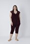 Women's Plus Size Viscose Elastane Fabric Short Sleeve Capri Set / Burgundy - 14680 - 3