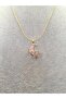 Gold Color Stone Team Starry Pink Crescent Steel Necklace