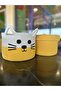 Handmade Knitted Basket with Cat Figure – 100% Cotton Toy and Decorative Basket (22X16 Cm, Yellow-White) - 2