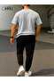 Conquer the World Printed Oversize Gray T-Shirt & Black Pants Tracksuit Set - 2