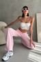 Elastic Waist Tied Waterway Stripe Wide Leg Pants - High Waist Comfortable Textured Knitted - 3