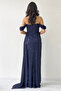 Women's Off-Shoulder Sequin Slit Evening Dress Sea Green, Powder, Black, Red, Navy, Beige - 7