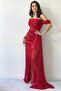 Women's Off-Shoulder Sequin Slit Evening Dress Sea Green, Powder, Black, Red, Navy, Beige - 3