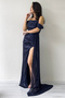 Women's Off-Shoulder Sequin Slit Evening Dress Sea Green, Powder, Black, Red, Navy, Beige - 5