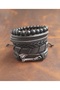 5-Piece Men's Bracelet Ax Figure Genuine Leather Bracelet Onyx Bead Bracelet