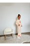 Girl's Cotton Beige Orange Bow Detailed Tracksuit Set - 4