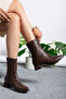 Women's Brown Skin Mid Heel Winter Boots