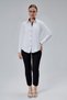 White Cotton Satin Lycra Marbled Slim Fit Women's Shirt with Stitching and Button Detail - 2