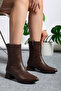 Women's Brown Skin Mid Heel Winter Boots - 4