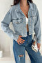 Women's Black Short Denim Jacket – Street Chic with Fray Details - 3