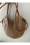 Design Hand Knitted Paper Rope Scarf Detailed Women's Shoulder and Hand Bag (Medium Size)