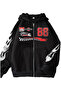 Race Printed Oversize Zippered Black Unisex Hooded Cardigan - 3