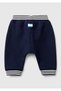Baby Navy Blue Drawstring Buttoned Sweatpants with Stripe Detail at Waist and Legs - 2