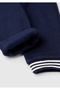 Baby Navy Blue Drawstring Buttoned Sweatpants with Stripe Detail at Waist and Legs - 3