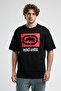 Ithaca Black Crew Neck Embroidered Oversize Men's Tshirt - 6