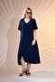 1112080 Women's Plus Size Skirt Buttoned-Flounce Dress Navy Blue