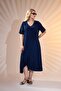 1112080 Women's Plus Size Skirt Buttoned-Flounce Dress Navy Blue - 8