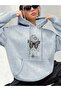 Oversize Unisex Hooded Sweatshirt with Butterfly and Moon Print