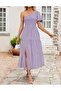 Women's Boho Summer One Shoulder Short Sleeve Smocked Side Split Ruffle Swing Midi Dress - 3