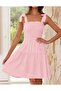 Women's 2025 Summer Spaghetti Strap Sleeveless Square Neck Ruffle A Line Swing Mini Dress Pink,S - 2