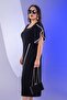 3330504 Women's Plus Size Ruffled Sleeve Dress Black