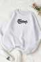 Unisex White Fantastic Printed Crew Neck Sweatshirt - Winter Embossed Fabric