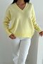 Yellow V-Neck Knitwear Sweater - Oversize - Standard Size Basic Knitwear Sweater