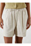 New Season from Güli̇s Gi̇yi̇m Beige Elastic Waist Linen Blend Women's Shorts - 4
