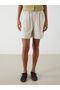 New Season from Güli̇s Gi̇yi̇m Beige Elastic Waist Linen Blend Women's Shorts - 3