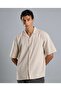 Striped Shirt with Revere Collar and Short Sleeves
