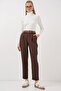 Women's Pleated Belted Fabric Trousers Brown 1276