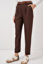 Women's Pleated Belted Fabric Trousers Brown 1276 - 2