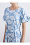 Indigo Crew Neck Floral Ruffle Jean Dress - 4