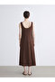 Brown U-Neck A-Line Linen Blend Dress - 4