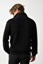 Men's Regular Fit Thessaloniki Knitted Cotton Zippered Black Sweater Cardigan - 6
