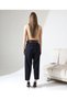 Women's High Waist Straight Carrot Cut Pleated Belt Fabric Pants, the New Name of Elegance Navy Blue - 3